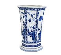 MYUYEE 13.4 Inch/17 Inch Tall Ceramic Planter Pot With Drainage Hole And Saucer Blue And White Porcelain Flower Plant Pot Chinoiserie Hand-painted Hexagonal Ceramic,White