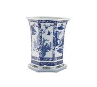 MYUYEE 13.4 Inch/17 Inch Tall Ceramic Planter Pot With Drainage Hole And Saucer Blue And White Porcelain Flower Plant Pot Chinoiserie Hand-painted Hexagonal Ceramic,Blue