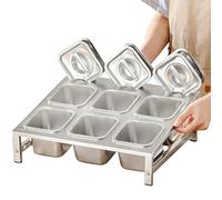 MYUYEE 2 Tier 304 Stainless Steel Pizza Topping Station With Lids & Spoons Kitchen Spice Rack Commercial Condiment Tray For Easy Access 42X34.3X9.2 15Cm(With Lid-42X34.3X 9.2~15Cm)