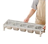 MYUYEE 2 Tier 304 Stainless Steel Pizza Topping Station With Lids & Spoons Kitchen Spice Rack Commercial Condiment Tray For Easy Access 42X34.3X9.2 15Cm(No Lid-68X18.3X9.2~12.4Cm)