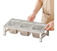 MYUYEE 2 Tier 304 Stainless Steel Pizza Topping Station With Lids & Spoons Kitchen Spice Rack Commercial Condiment Tray For Easy Access 42X34.3X9.2 15Cm(No Lid-42X18.3X9.2~12.4Cm)