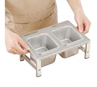 MYUYEE 2 Tier 304 Stainless Steel Pizza Topping Station With Lids & Spoons Kitchen Spice Rack Commercial Condiment Tray For Easy Access 42X34.3X9.2 15Cm(No Lid-29X18.3X9.2~12.4Cm)