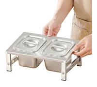 MYUYEE 2 Tier 304 Stainless Steel Pizza Topping Station With Lids & Spoons Kitchen Spice Rack Commercial Condiment Tray For Easy Access 42X34.3X9.2 15Cm(With Lid-29X18.3X9.2~12.4Cm)