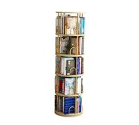 MYUYEE 360° Rotating Bookshelf, 5-Tier Bookcase & Cd Storage Rack, Stylish Organizer For Home, Library, Office, Living Room, Bedroom, Gold Finish