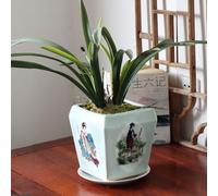 MYUYEE 6.3 Inch Handmade Ceramic Square Planter Pot - Chinoiserie Flower Pot With Drainage Holes And Saucers Different Patterns On Four Sides For Indoor Succulent,Beautiful Girl