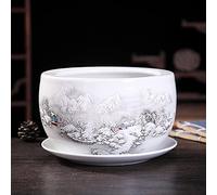 MYUYEE 9.4 Inch Hand Painted Round Ceramic Succulent Cactus Planter Pot Clay Flower Pot Floral Design Plate With Tray Hand Painted Classical Flower Pot Specialty Of,H-28 * 17CM