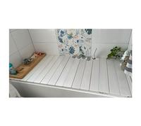 MYUYEE Adjustable Bathtub Cover Foldable Dustproof Bath Mat Insulated Bathtub Caddy Tray 360° Reversible Bath Board Accessories Fits 22" Size (White-70X150X0.6Cm)