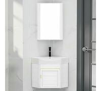MYUYEE Bathroom Vanity Sink Set, Corner Vanity Cabinet With Ceramic Sink And Mirror, Wall Mounted Design For Small Spaces (B-38Cm/15In)