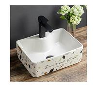 MYUYEE Bathroom Vessel Sink Rectangle Vessel Sink With Black Faucet Modern Terrazzo Ceramic Bathroom Vessel Sink Above Counter Lavatory Vanity Sink Porcelain