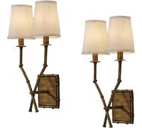 MYUYEE Bedside Wall Mount Light, Double Head Classic 2-Light Wall Sconces Fixtures With White Linen Fabric Shade And Antique Brass Stem For Bathroom Bedroom (Set Of 2)