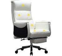 MYUYEE Big Tall Executive Boss Chair 150° Reclining Ergonomic Office Chair With Massage Function White Leather Computer Desk Chair With Padded Armrests For Workspace Home