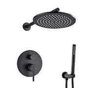 MYUYEE Black Rainfall Shower System, Wall Mounted Round Combo Set With High Pressure Head And Handheld,16Inch (16Inch)