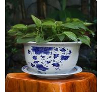 MYUYEE Blue And White Porcelain Flowerpot Cactus Pots Chinoiserie Ceramic Plant Pots Indoor Ceramic Flower Pot Oriental Planter Blue And White Planter Planters With,C-29 * 19cm