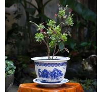 MYUYEE Blue And White Porcelain Flowerpot Cactus Pots Chinoiserie Ceramic Plant Pots Indoor Ceramic Flower Pot Oriental Planter Blue And White Planter Planters With,B-21 * 14cm