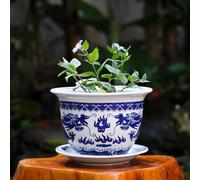 MYUYEE Blue And White Porcelain Flowerpot Cactus Pots Chinoiserie Ceramic Plant Pots Indoor Ceramic Flower Pot Oriental Planter Blue And White Planter Planters With,A-29 * 19cm