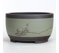 MYUYEE Bonsai Green Plant Pot Purple Sand Flower Pot Drum-Shaped Chinese Style Ventilation Basin Large Antique Bonsai Pots Clivia Flower Pots Extra Large Chinese Style,Green-S