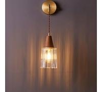 MYUYEE Brass & Walnut Japanese Wall Lamp - Unique Water Pattern Glass Shade, Stylish Sconce For Bedroom & Living Room Nightstands, 20Cm Height (23.5(H))