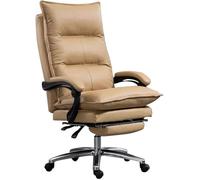 MYUYEE Brown Genuine Leather Executive Office Chair High Back Swivel Computer Chair Retractable Footrest Lumbar Support Fully Reclining Ergonomic Desk Chair For Home Workspace (Khaki)