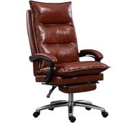 MYUYEE Brown Genuine Leather Executive Office Chair High Back Swivel Computer Chair Retractable Footrest Lumbar Support Fully Reclining Ergonomic Desk Chair For Home Workspace (Brown)
