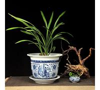 MYUYEE Ceramic Blue And White Jingdezhen Porcelain Round Planters Or Garden Pots (Large Fat Belly 13.7 Inches Tall) (E Size 4),E-Size 4
