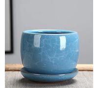 MYUYEE Ceramic Ice Crack Succulent Plant Pot With Tray Cactus Plant Pot Flower Pot Container Planter For Home Garden Office Decoration Containers Flowing Glaze Pots (C,C-9.5CM