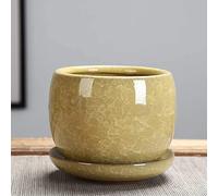 MYUYEE Ceramic Ice Crack Succulent Plant Pot With Tray Cactus Plant Pot Flower Pot Container Planter For Home Garden Office Decoration Containers Flowing Glaze Pots (B,B-9.5CM
