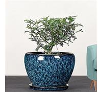 MYUYEE Ceramic Plant Pot with Drainage Hole Indoor Planter for Orchids Flower Herb Succulent Plants Peacock Blue Glaze Outdoor Bonsai Plants Gardening,