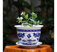 MYUYEE Chinoiserie Blue And White Porcelain Flowerpot Jingdezhen Ceramic Flowerpot With Tray Breathable Flower Green Plant Potted Plant Collection Ornament (C 17cm),C-17cm
