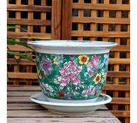 MYUYEE Chinoiserie Hand Painted Home Garden Planter Jingdezhen Extra Large Pastel Ceramic Flower Pot Indoor Outdoor Pot (C 24 cm),C-24 cm
