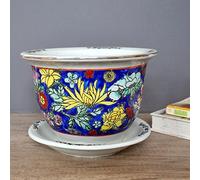 MYUYEE Chinoiserie Hand Painted Home Garden Planter Jingdezhen Extra Large Pastel Ceramic Flower Pot Indoor Outdoor Pot (D 39 cm),D-39 cm