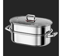 MYUYEE Cooking Pot,Pot Heavy Duty Stainless Steel Oval Fish Steamer Pot Set, Steamed Fish Pot Multi-Use Roasting Cookware And Hotpot With Rack For Steaming Fish, Boiling So(One Color-Double Layer)
