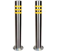 MYUYEE Delineator Post Cone Driveway Caution Sign 24 Inch Stainless Steel Bollard Post with Reflective Strips Parking Blocker Barriers Safety Bollards for Parking,Silver 2Pcs-H60cm/23.6in
