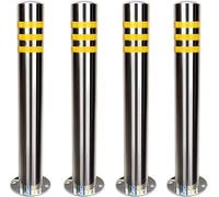 MYUYEE Delineator Post Cone Driveway Caution Sign 24 Inch Stainless Steel Bollard Post with Reflective Strips Parking Blocker Barriers Safety Bollards for Parking,Silver 4Pcs-H60cm/23.6in