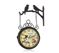 MYUYEE Double Sided Station Clock Nostalgia Station Clock with Double Sided Dial Outdoor Clock Garden Wrought Iron 360 ° Rotation Wall Clock Decoration Outdoor Garden Clocks