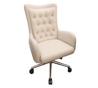 MYUYEE Ergonomic 360° Swivel Office Chair Comfortable PU Leather Makeup Chair with Adjustable Height Cushioned Rolling Desk Chair Easy to Assemble for Home & Office Use (Off white)