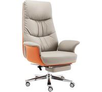 MYUYEE Executive Recline Home Office Desk Chair Ergonomic High Back Swivel Task Leather Computer Chairs With Retractable Footrest For Conference Room Living (Orange One Size)