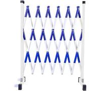 MYUYEE Expandable Driveway Security Barricade - Folding Mobile Safety Barrier Gate With Wheels Portable Traffic Control For Outdoor Safety Garage & Pedestrian Protection(Blue+White-16.4X3.9Ft)
