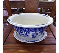 MYUYEE Extra Large Chinoiserie Blue And White Porcelain Flower Pot Jingdezhen Ceramic Flower Pot With Tray Breathable Flower Green Plant Potted Plant (E 29cm),E-29cm