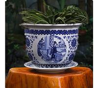 MYUYEE Extra Large Chinoiserie Blue And White Porcelain Flower Pot Jingdezhen Ceramic Flower Pot With Tray Breathable Flower Green Plant Potted Plant (D 29cm),D-29cm