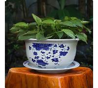 MYUYEE Extra Large Chinoiserie Blue And White Porcelain Flower Pot Jingdezhen Ceramic Flower Pot With Tray Breathable Flower Green Plant Potted Plant (C 29cm),C-29cm