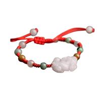 MYUYEE Feng Shui Jade Pixiu Bracelet Wealth Amulet Fei Cui Jade Piyao Bracelet Waxy Fei Cui Jade Bangle Rare Tri-Color Beads Adjustable Talisman Crystal Bracelet for Money Good Luck