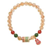 MYUYEE Feng Shui Wealth Bracelet Citrine Prayer Wheel Enamel Wu Lou Crystal Bracelet Solar Chakra Balance Quartz Bracelet Natural Gem Prosperity Confidence Strong Talisman for Money Luck