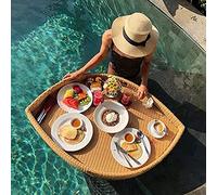 MYUYEE Floating Tray Table Bar,Leaf Shape Swimming Pool Parties Floating Tray,Handmade Carefully Rattan Woven Serving Basket Table For Pool Serving Drinks,Brunch,Food On The Wat(A)