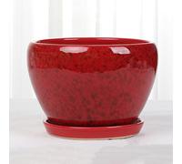 MYUYEE Gifts & Decor Peacock Blue Flower Pot Trio Embossed Earthenware Planter Balcony Green Plant Containers Home Indoor Balcony Planter With Drain Hole Saucer (Red,Red-22CM