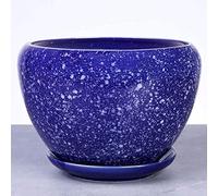 MYUYEE Gifts & Decor Peacock Blue Flower Pot Trio Embossed Earthenware Planter Balcony Green Plant Containers Home Indoor Balcony Planter With Drain Hole Saucer (Blue,Blue-13CM