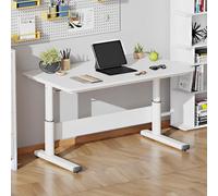 MYUYEE Hand Crank Stand Up Desk, Sit Stand Home Office Desk, Manual Standing Desk Adjustable Height, Computer Desk For Gaming Room (White-140X60Cm)