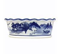MYUYEE Hand-Pressed Ceramic Blue And White Round Planters Or Garden Pots Small Bonsai Flower Pot Ruffled Blue And White Porcelain Indoor Window Sill Micro Landscape (,20cm