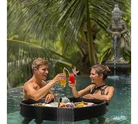 MYUYEE Heart Shaped Floating Pool Tray,Rattan Woven Floating Serving Tray Table And Bar For Pool,Swimming Pool Floats For Adults For Food Hot Tub Breakfast On The Water (Black-80X80X20Cm)