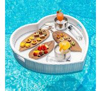 MYUYEE Heart-Shaped Rattan Floating Tray For Pool Stylish Breakfast & Snack Holder Perfect For Parties Weddings & Relaxing By Water Durable Pool Floats Black (White)