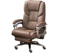 MYUYEE Heavy Duty Executive Office Chair Genuine Leather Reclining Swivel Chair With Tilt Function Footrest Ergonomic Task Chair For Big Tall Users 400Lb Capacity (Khaki)